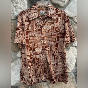 Vintage Napili Hawaiian Shirt Mens Size M Bronze Satin Made In Hawaii Beach Surf
